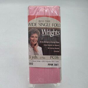 Wrights Wide Single Fold Bias Tape Pink 061 7/8" Wide 3 Yards